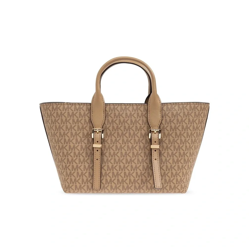 NEW MICHAEL Michael Kors Moore‎ Medium Signature Logo Leather Satchel in Husk